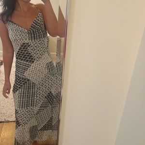 Black and white printed slip midi dress